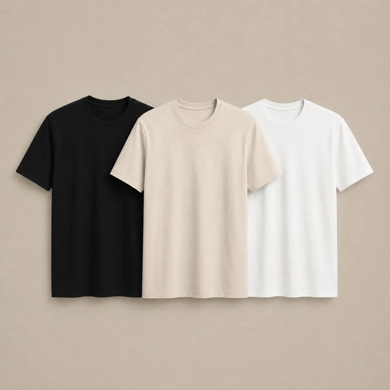 Camisetas premium preta, bege e branca produzidas pela MAISON CARIOCA