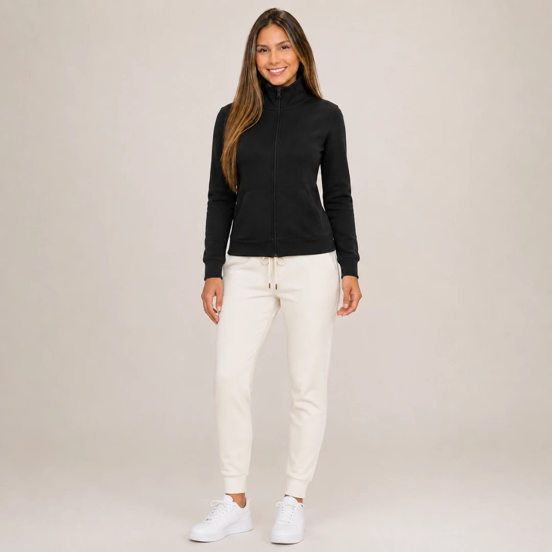 Modelo vestindo calça jogger feminina MAISON CARIOCA em estúdio