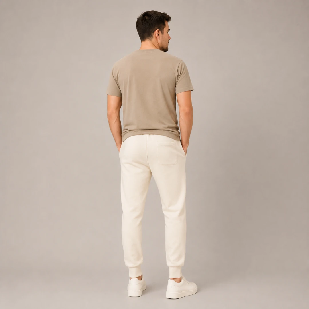 Costas da calça jogger masculina de moletom MAISON CARIOCA em estúdio