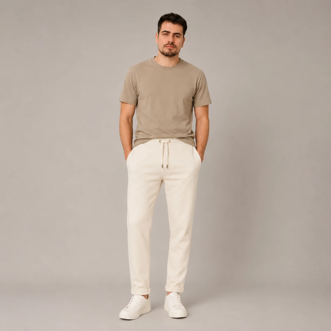 Modelo vestindo calça jogger de moletom MAISON CARIOCA em estúdio