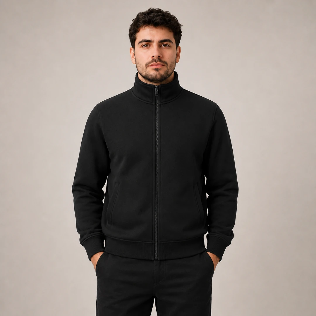 Moletom gola alta com zíper masculina · Contemporâneo · sem capuz