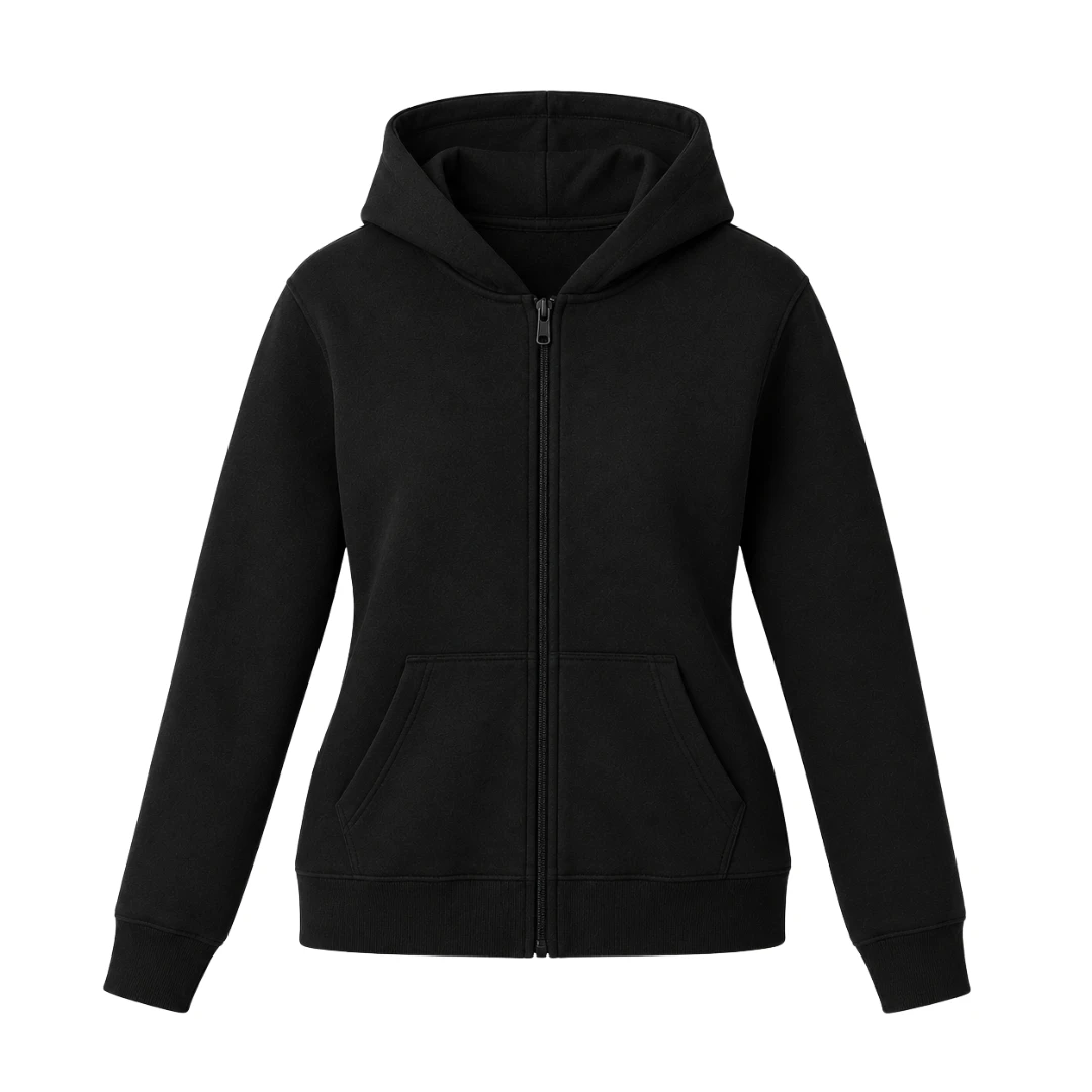 Moletom com zíper, linha feminina, vista frontal